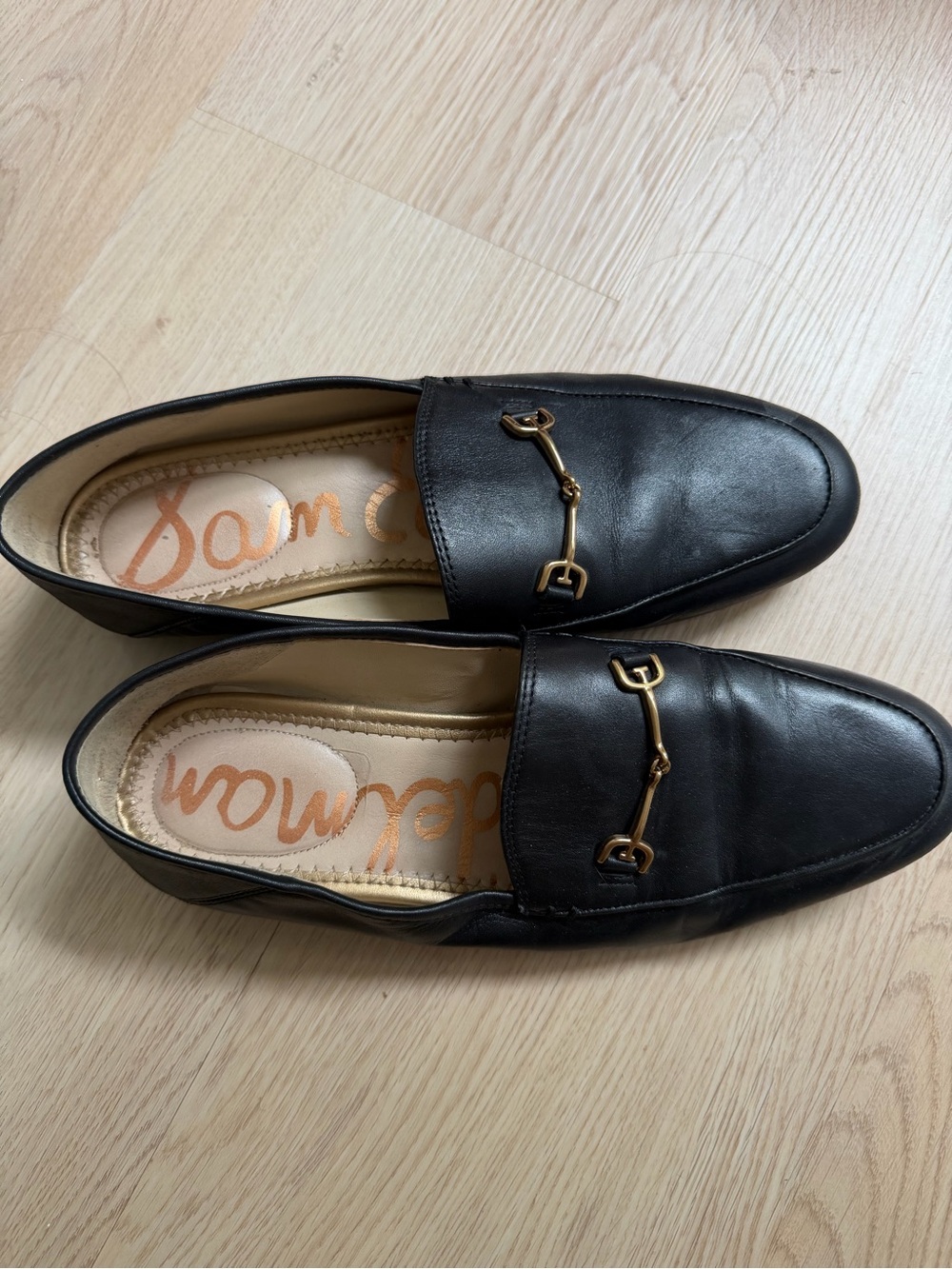 Sam Edelman Black Leather Loafers with Gold Horsebit - Picture 5 of 6